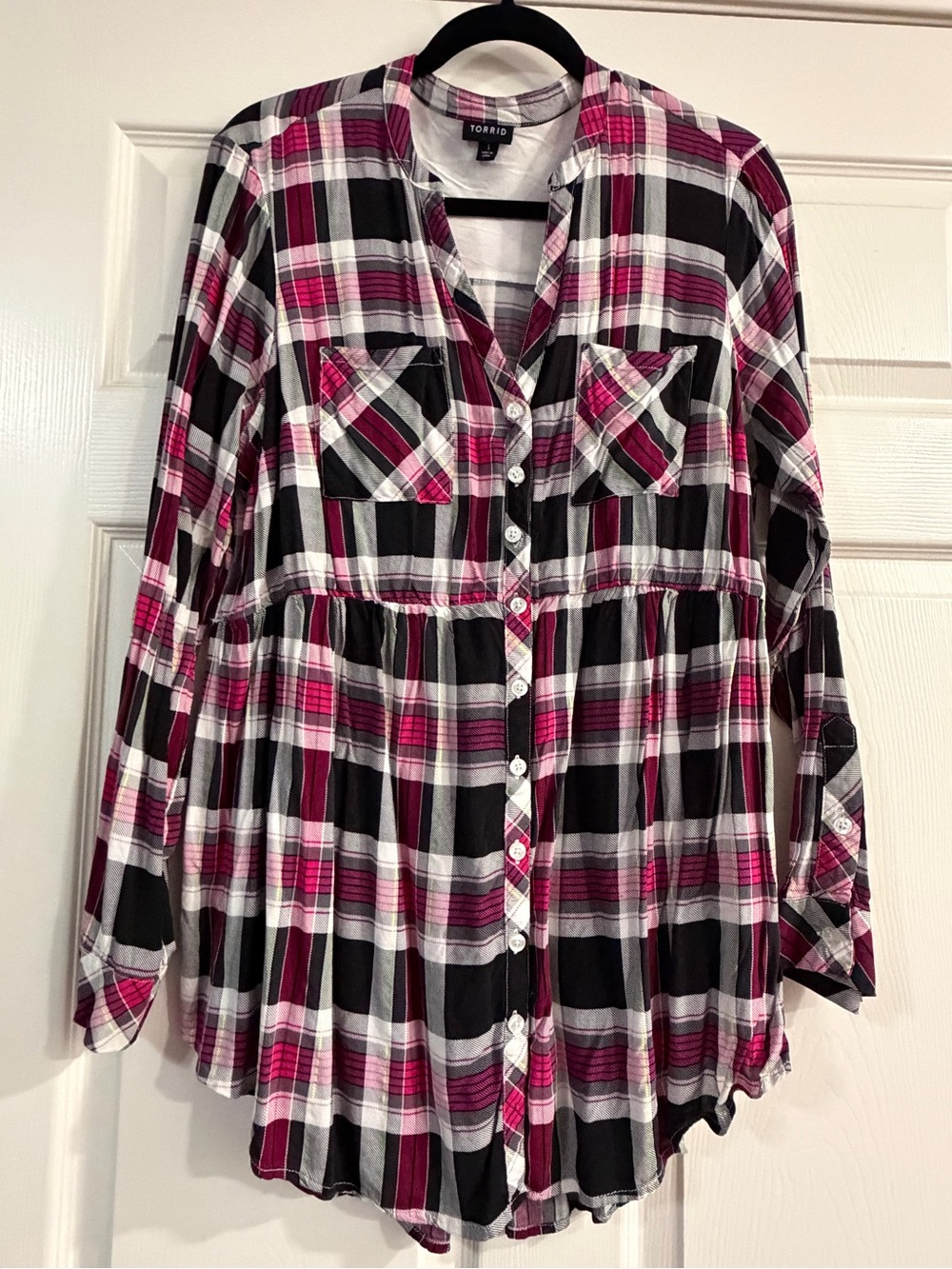 torrid Pink, Black & White Plaid Top